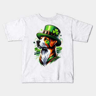 Mountain Cur Dog Celebrates St Patrick's Day Festively Kids T-Shirt